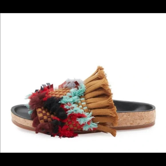 Chloe Kerenn Woven Leather Fringe Sandal Slide - Picture 3 of 11